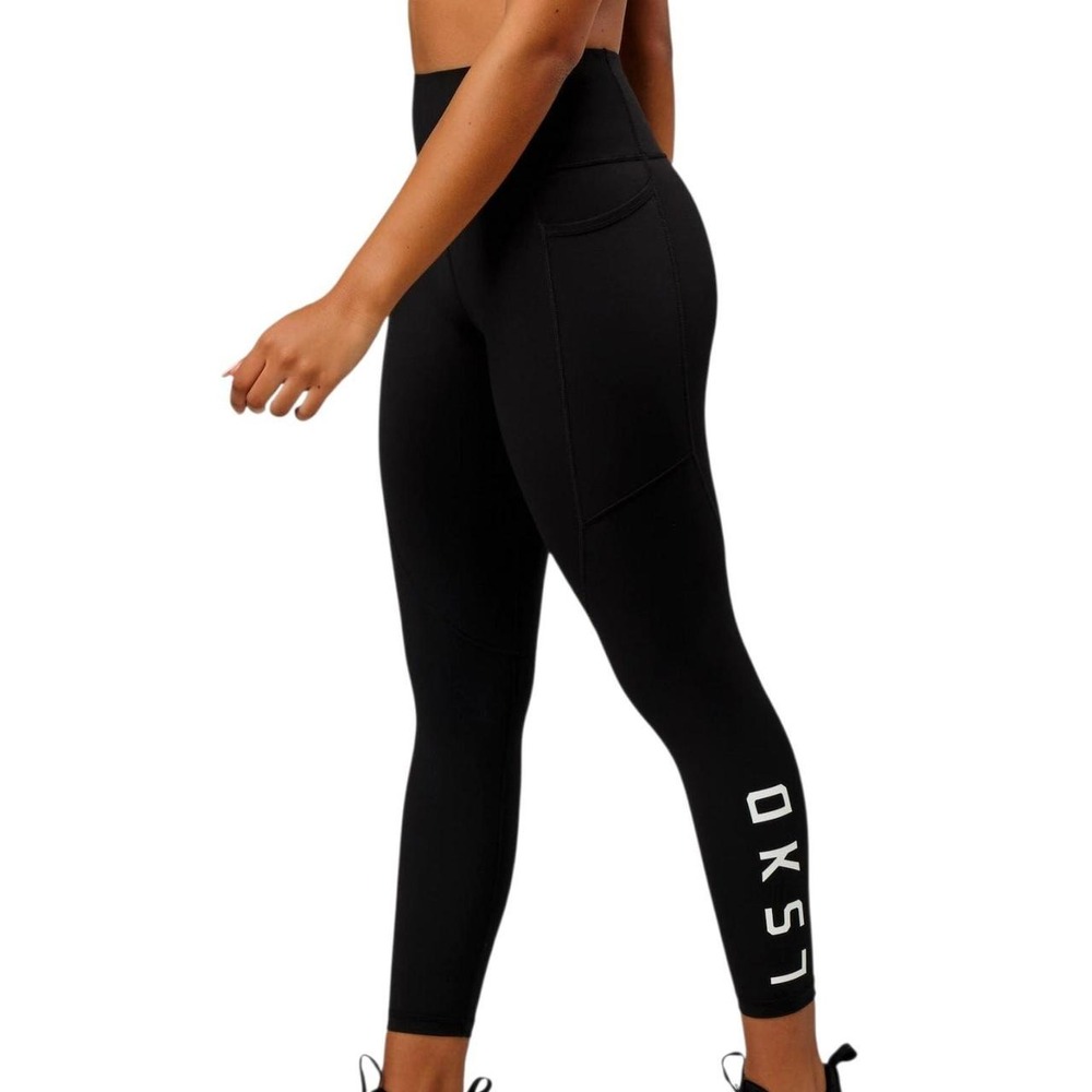 LSKD black leggings with white vertical  'LSKD' on the right leg